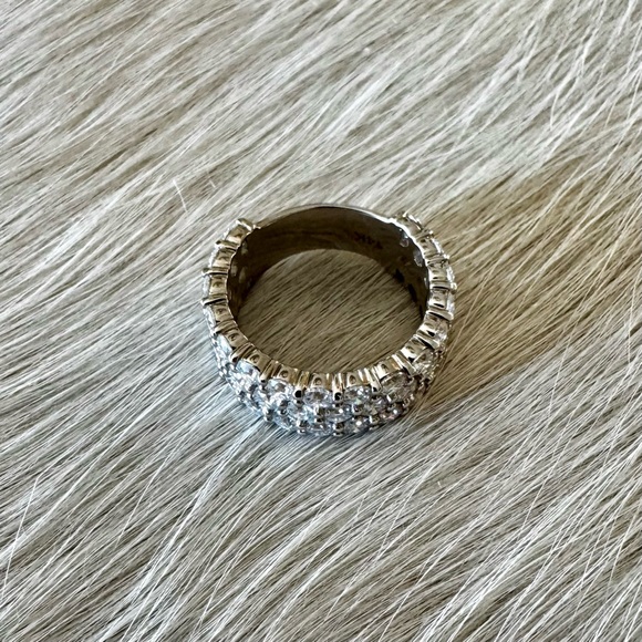 Solid 14k white gold DN 3-row round cut lab created diamond half eternity band - Picture 7 of 14
